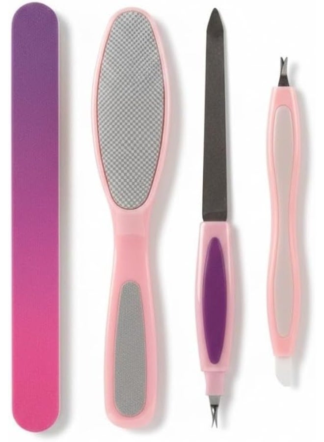 مجموعة متعددة الاستخدامات للعناية بالأظافر والقدمين مكونة من 4 قطع - مبرد للقدمين لعلاج تشققات الكعبين، مبرد للأظافر، مزيل للجلد الميت، وملمع - Image 1